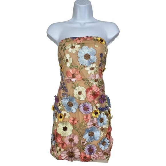 NWT Betsey Johnson Daisy Me Rollin Floral Mini Dress Strapless Pastel Flowers LG - Picture 5 of 12